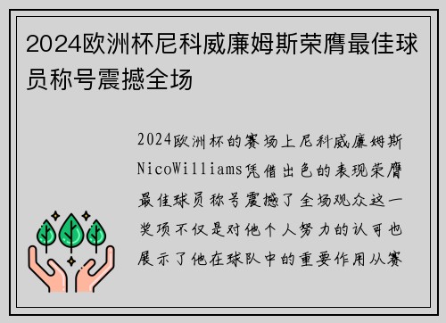 2024欧洲杯尼科威廉姆斯荣膺最佳球员称号震撼全场